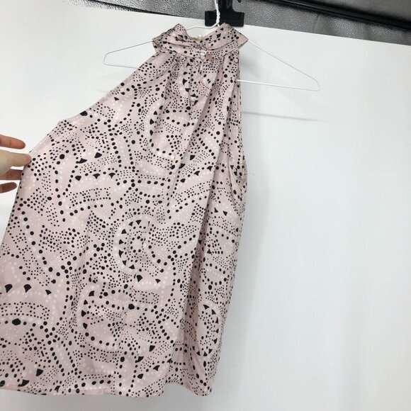 Cynthia Rowley Silk  high halter neck sleeveless geometric print blouse roses - Picture 9 of 13